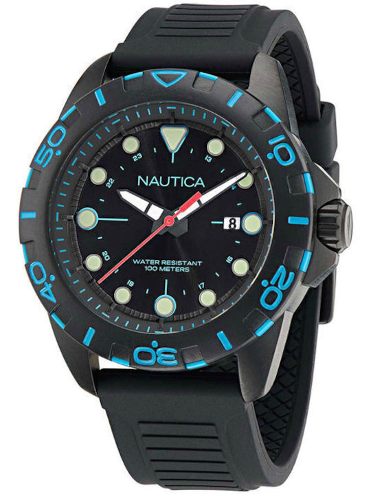 Nautica Ανδρικό Ρολόι 44mm Μπαταρίας με Μαύρο Καουτσούκ Λουράκι