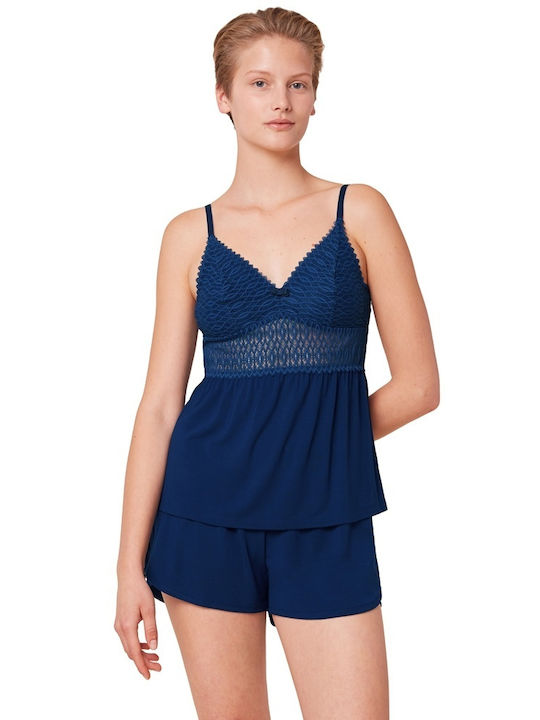 Triumph Sommer Damen Pyjama-Set Blau