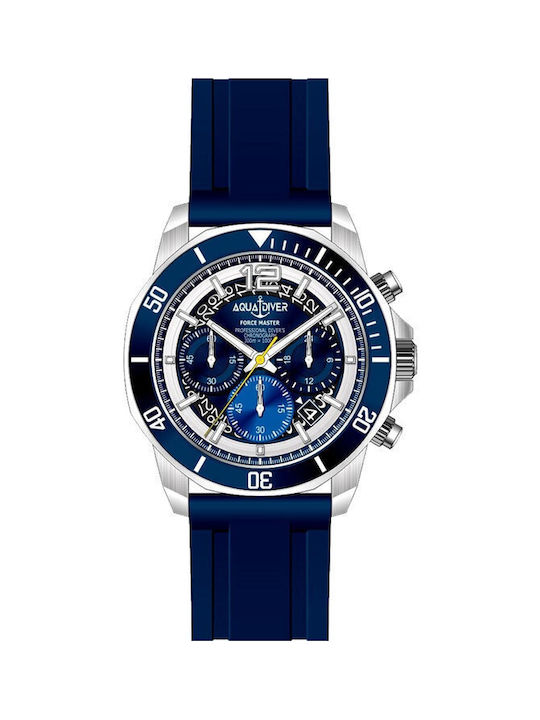 Aquadiver Uhr Chronograph Batterie mit Blau Kautschukarmband