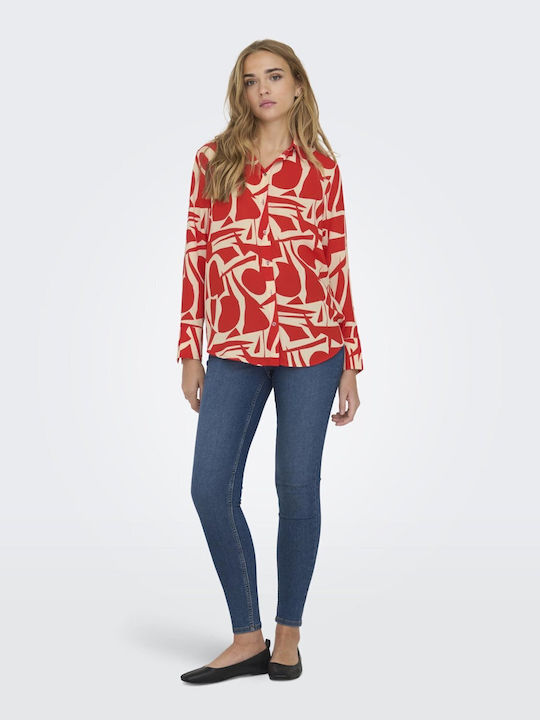 Only Women's Long Sleeve Shirt Flame Scarlet