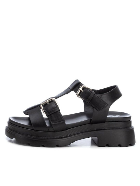 Xti Synthetic Leather Women's Sandals Black with Medium Heel