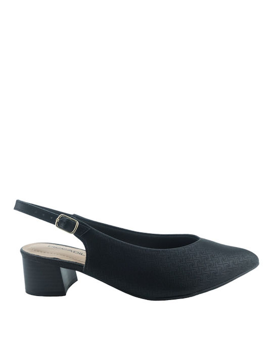 Piccadilly Anatomic Synthetic Leather Pointed Toe Black Heels with Strap
