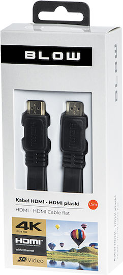 Blow HDMI 2.0 Premium Високоскоростен 4K 60Hz HDR Плосък Кабел HDMI Мъжки - HDMI Мъжки 1.5м Черен
