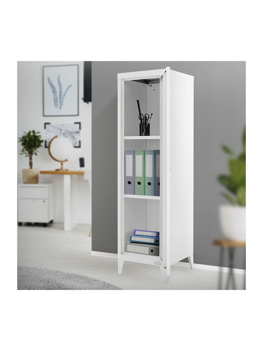 Метален Офисен Шкаф С Ключалка Бял 38x38x137.5см