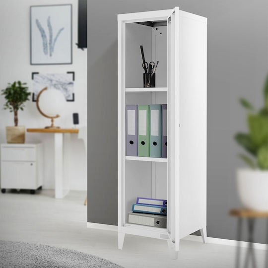 Метален Офисен Шкаф С Ключалка Бял 38x38x137.5см