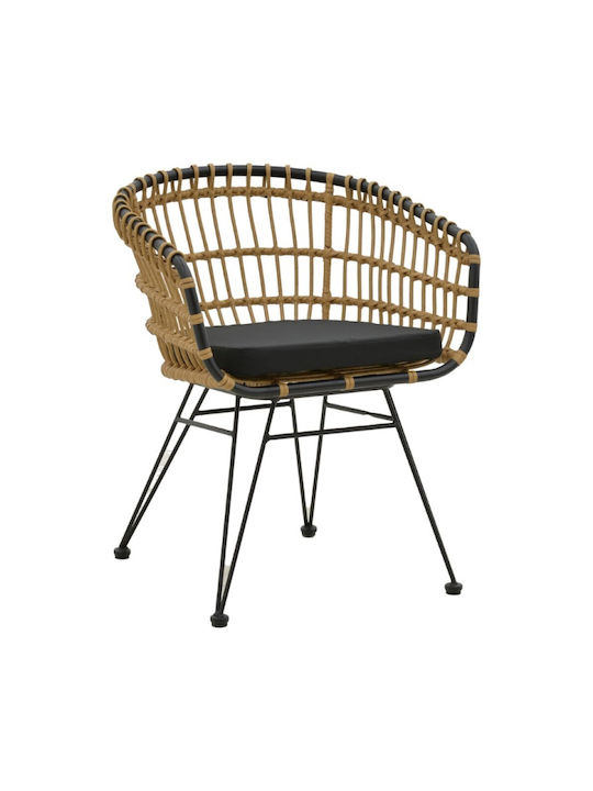 Outdoor Armchair Rattan Naoki Natural-black with Cushion 74x70x72cm