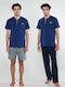 Vamp Men's Summer Cotton Pajamas Set DarkBlue