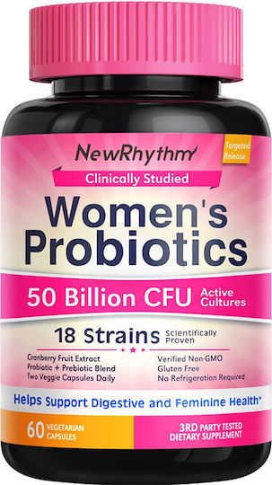 NewRhythm Probiotice Pentru Femei 50 Miliarde Supliment Cu Probiotice Și Prebiotice 60 Capsule Pe Bază De Plante