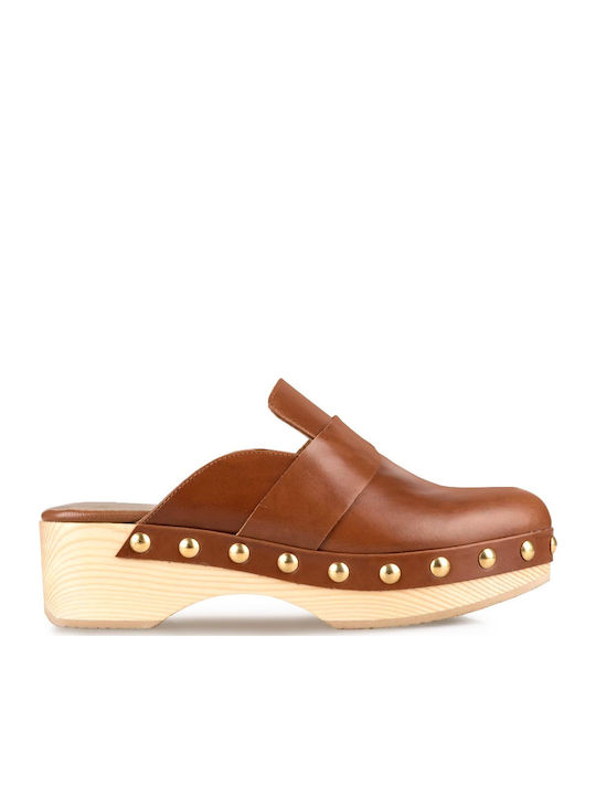 I Love Sandals Leather Mules Tabac Brown JADE/L
