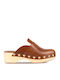 Leather Mules with Chunky Low Heel in Tabac Brown Color