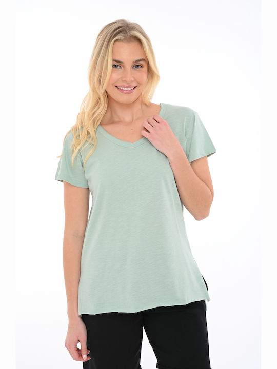 Bodymove Women's T-shirt with V Neck Khaki