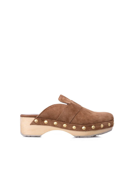I Love Sandals Mules mit Chunky Niedrig Absatz in Tabac Braun Farbe