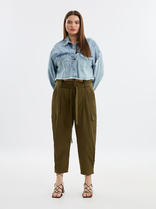 Mat Fashion Pantaloni de damă Tesatura Pantaloni cargo Kaki