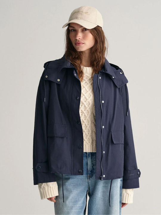 Gant Women's Short Lifestyle Jacket for Winter with Hood Blue