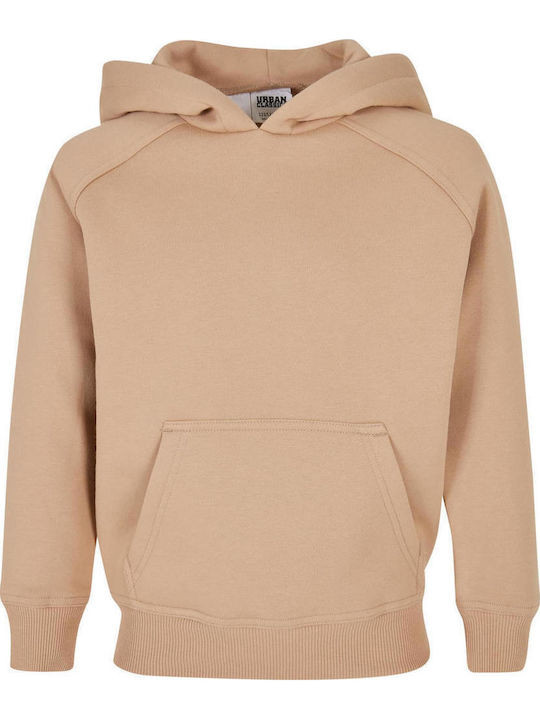 Fleece Επένδυση Παιδικό Φούτερ με Κουκούλα και Τσέπες Μπεζ