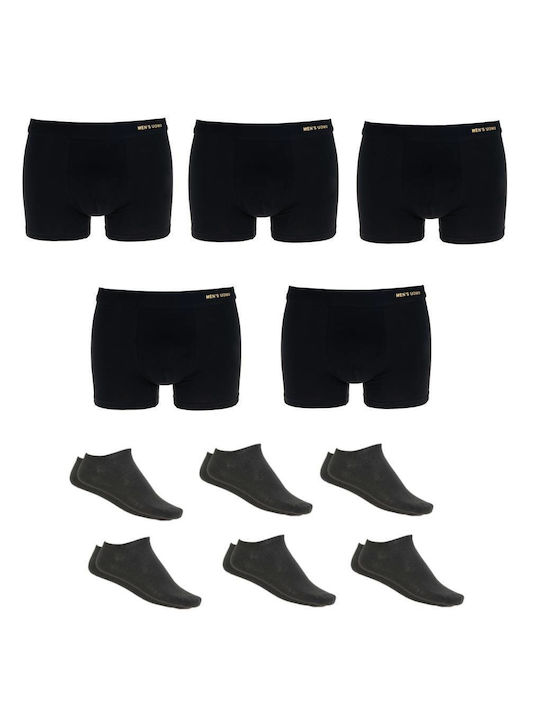 Cotton Men's Black Boxer Underwear 5pack and Black Socks 6pack