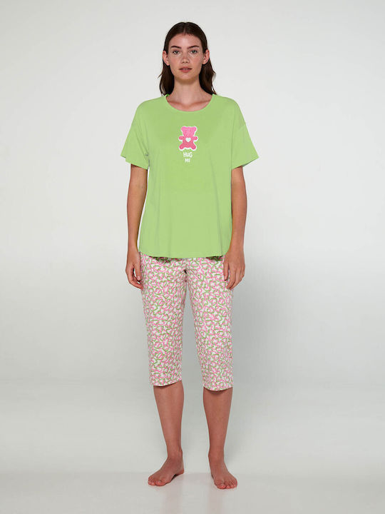 Vamp Sommer Damen Pyjama-Set Baumwolle Grün