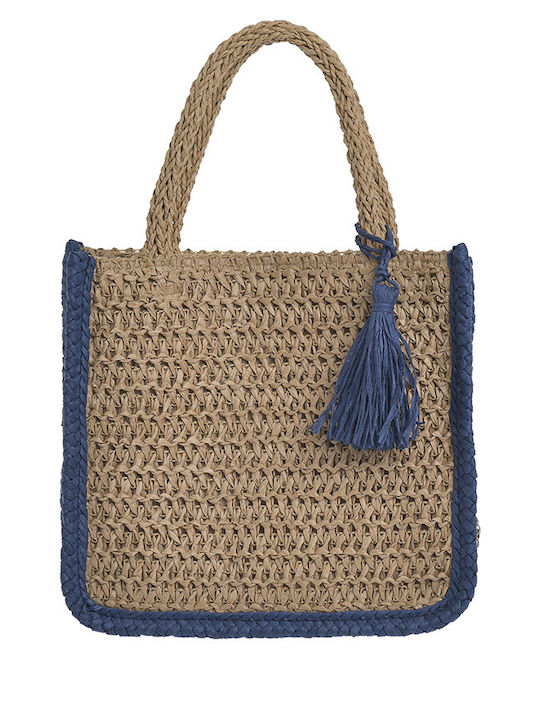 Ble Resort Collection Straw Beach Bag with Wallet Blue