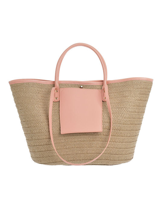 Ble Resort Collection Straw Beach Bag with Wallet Pink