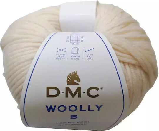 DMC Wooly Wolle Gestricktes Weiß 01 80m 50g