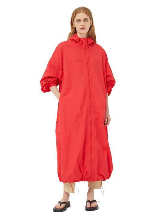 Compania Fantastica Women's Long Gabardine with Zipper and Hood Red