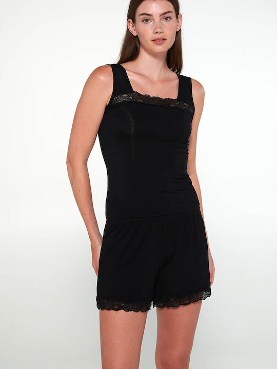 Women's T-Shirt with Spaghetti Strap Black