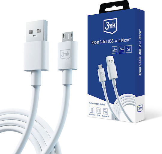 3MK Regular USB 2.0 to micro USB Cable Λευκό 1.2m