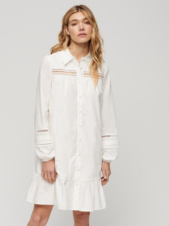 Superdry Mini Rochie cu cămașă Rochie Chalk White