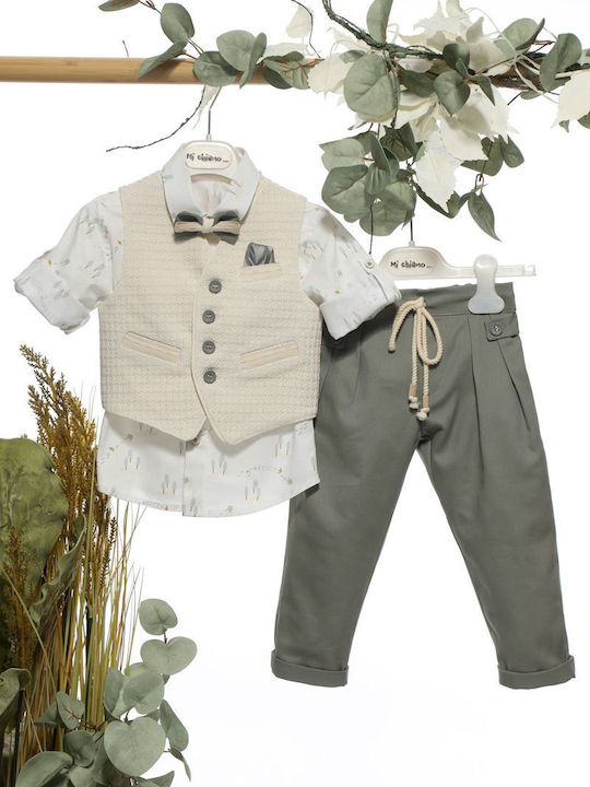 Mi Chiamo Costum de Botez cu Vestă pentru Băiat Ecru