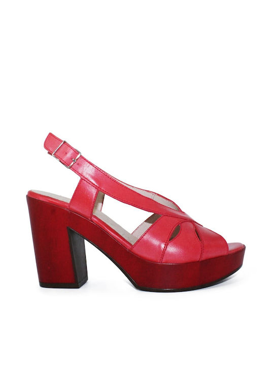 Wonders Anatomic Platform Leather Women's Sandals Red with High Heel
