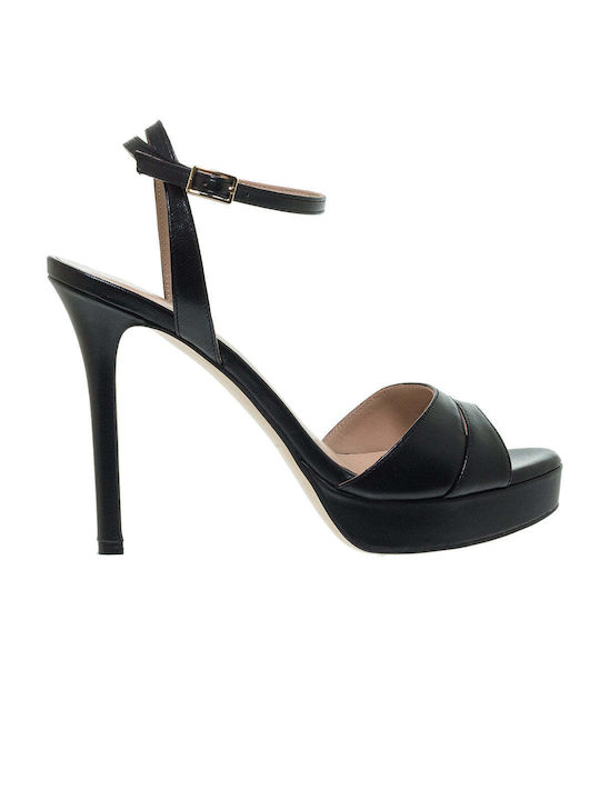Mourtzi Platform Leather Women's Sandals Black with Low Heel