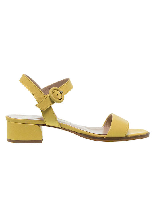 Mourtzi Leather Women's Sandals with Ankle Strap Yellow