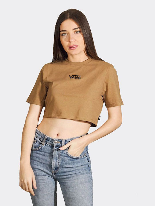 Vans Flying V Crew Γυναικείο Crop T-shirt Καφέ