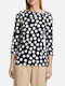 Betty Barclay Women's Summer Blouse with 3/4 Sleeve & Smile Neckline Polka Dot Navy Blue