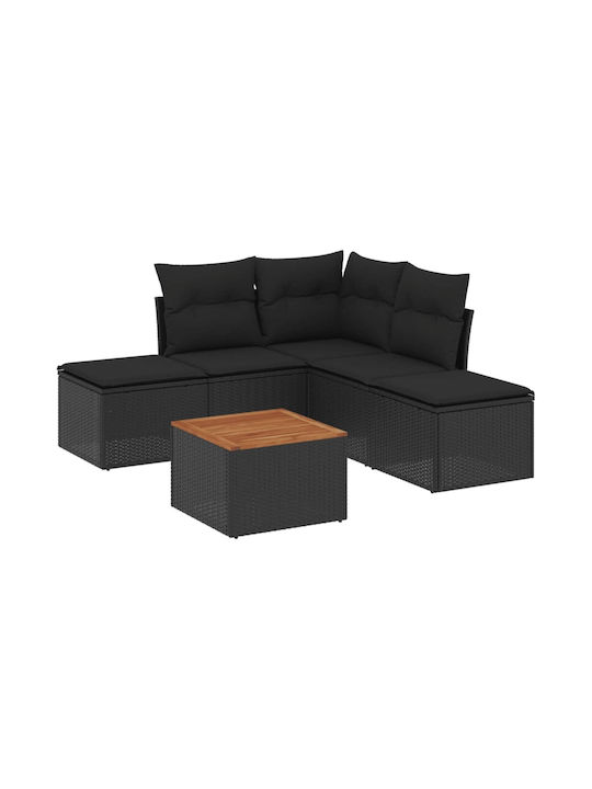 Set Outdoor Lounge Black with Pillows 6pcs