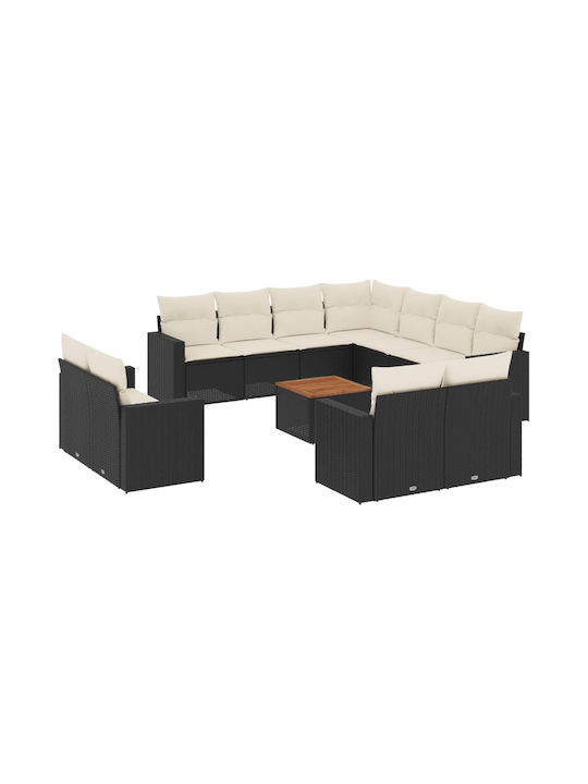 Set Outdoor Lounge Black with Pillows 13pcs