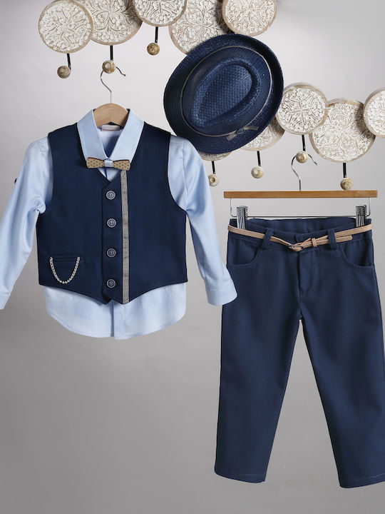 New Life Costum de Botez cu Vestă pentru Băiat Albastru 6buc