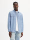 Worker Long-sleeved Denim Shirt in Wide Line Light Blue