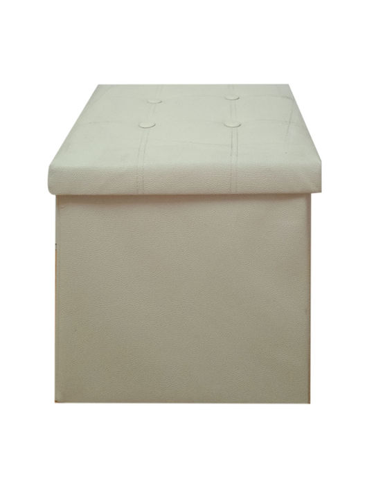 Stool For Living Room With Storage Space Upholstered with Leatherette Beige