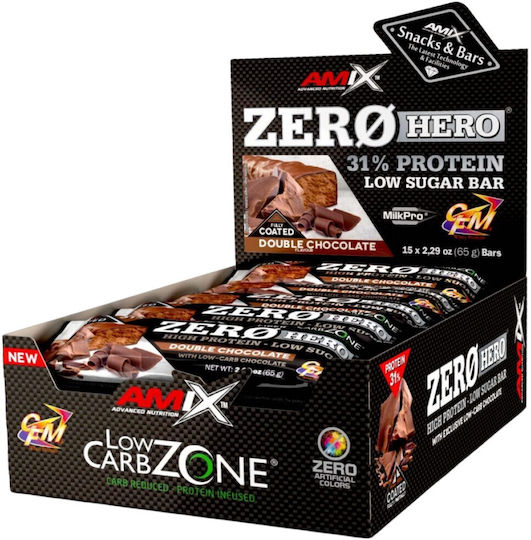 Amix Zerohero Riegel mit 31% Protein & Geschmack Doppelte Schokolade 15x65gr