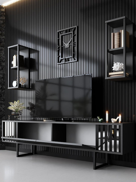 Chrome Line Living Room TV Unit Anthracite-black L180xW30xH48cm