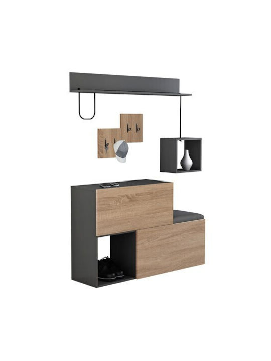 Cerb Hallway Furniture with Coat Rack & Shoe Cabinet Grey 120x20x72cm