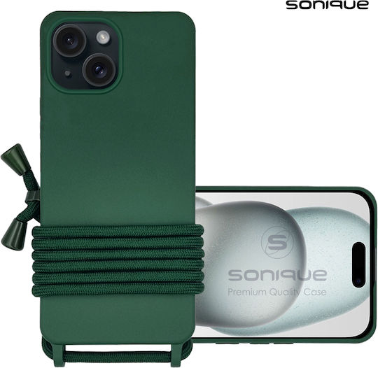 Sonique Umschlag Rückseite Silikon 0.5mm mit Band Grün (iPhone 15)