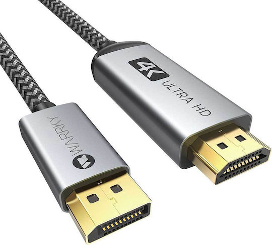 Cable DisplayPort male - HDMI male 1.8m Ασημί (1000-44000099)