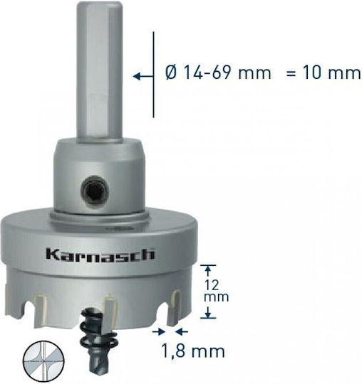 Karnasch Ποτηροτρύπανo Καρβιδίου με Διάμετρο από 12mm έως 56mm για Μέταλλο και Πλαστικό