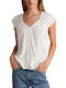 Women's Summer Blouse Sleeveless with V Neckline Off White