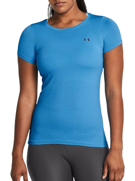 Under Armour Armour Women's Athletic Blouse Short Sleeve Fast Drying with Sheer Light Blue