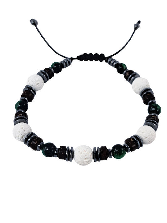 Men's Handmade Bracelet White Lava Green