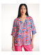 Women's Summer Blouse with 3/4 Sleeve & V Neckline Multicolour