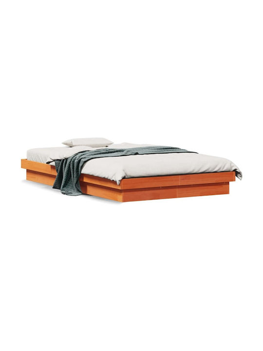 Κρεβάτι Διπλό από Μασίφ Ξύλο Καφέ με Τάβλες για Στρώμα 140x190cm